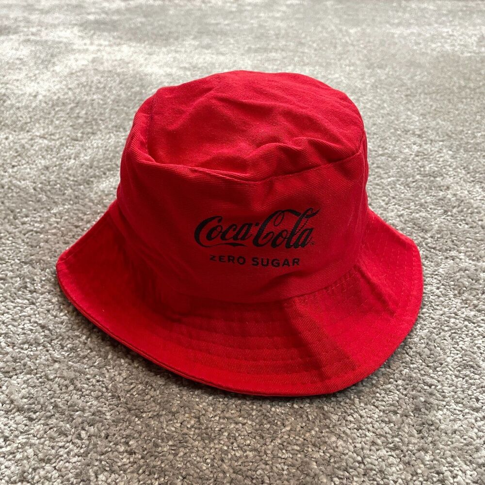 Coca Cola Zero Sugar Bucket Hat Kids One Size Red Classic Logo Cotton Sun Cap